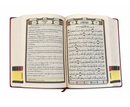 Le Noble Coran Bilingue avec Tajwid (Arabe / Français) – Couverture Rigide Cuir Rouge (15x21 cm)