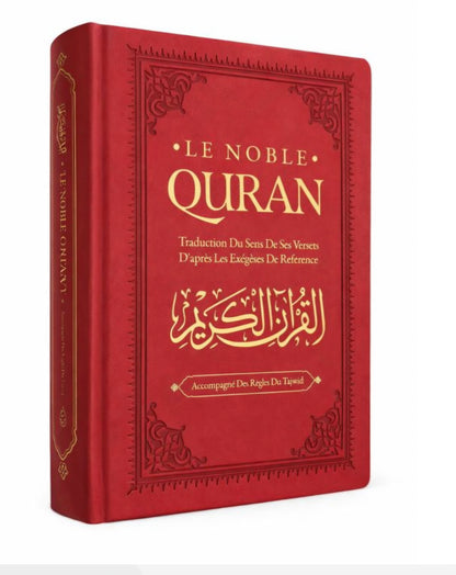 Le Noble Coran Bilingue avec Tajwid (Arabe / Français) – Couverture Rigide Cuir Rouge (15x21 cm)